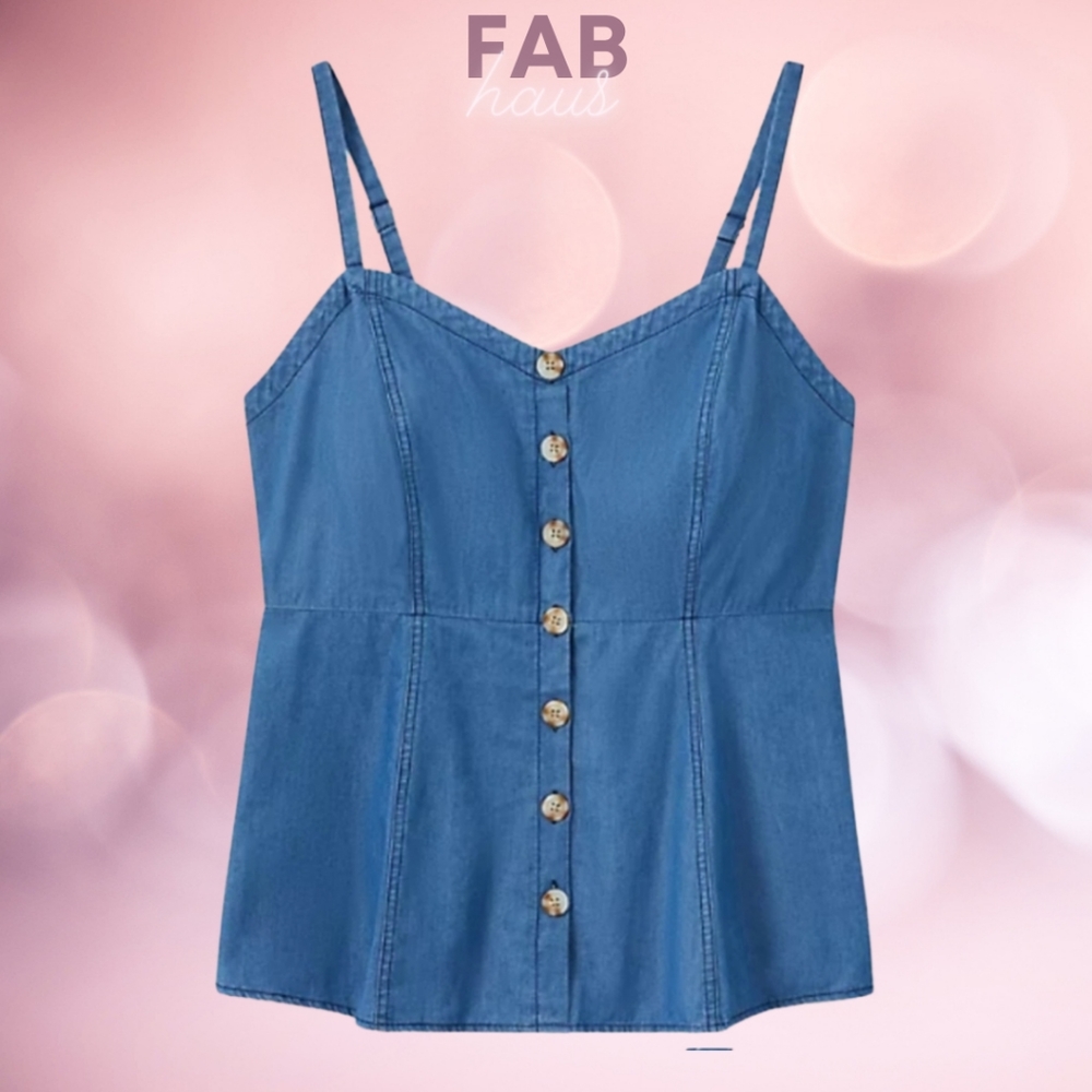 torrid | BLUE CHAMBRAY BUTTON FIT & FLARE CAMI